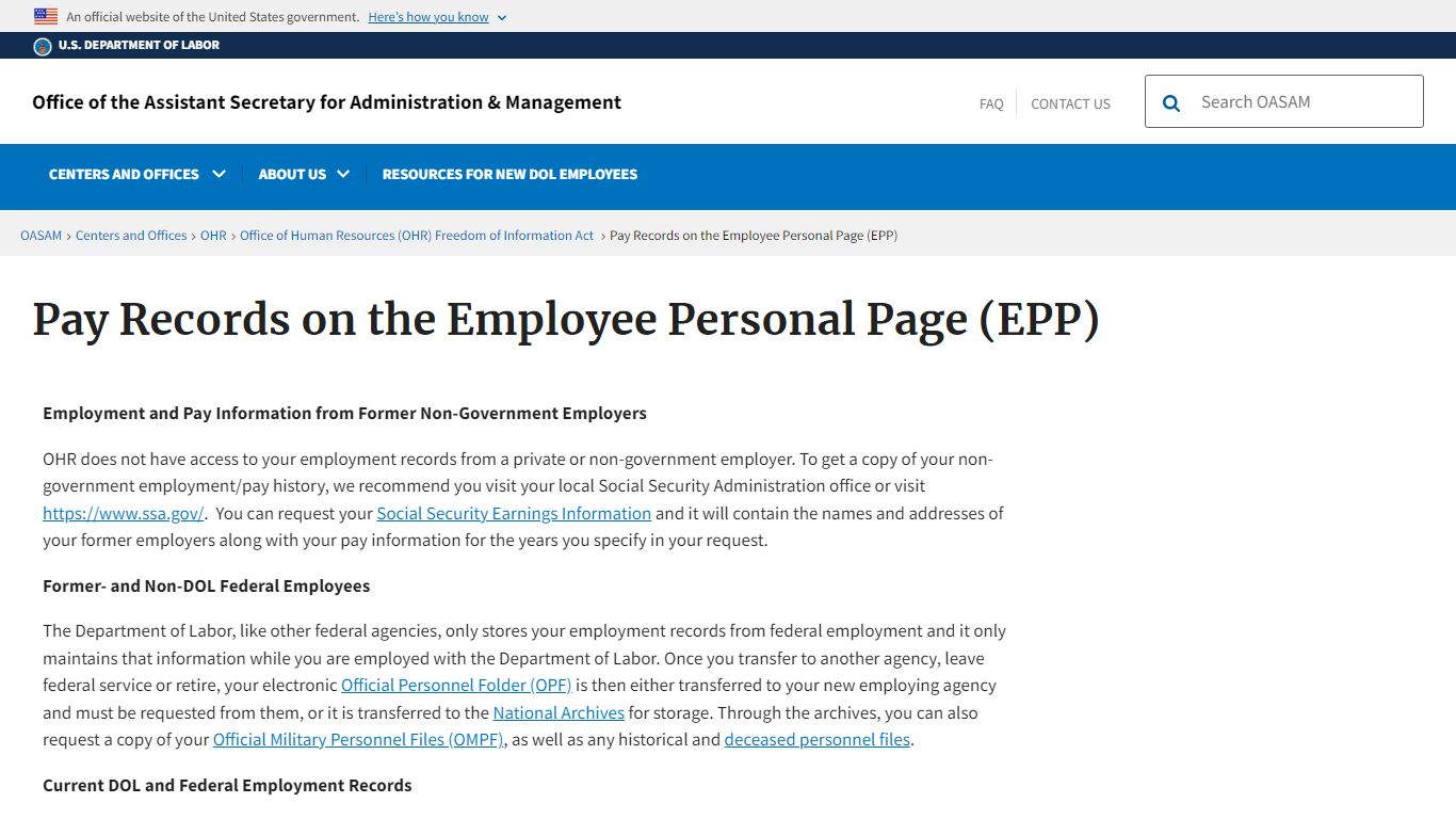 Pay Records on the Employee Personal Page (EPP)