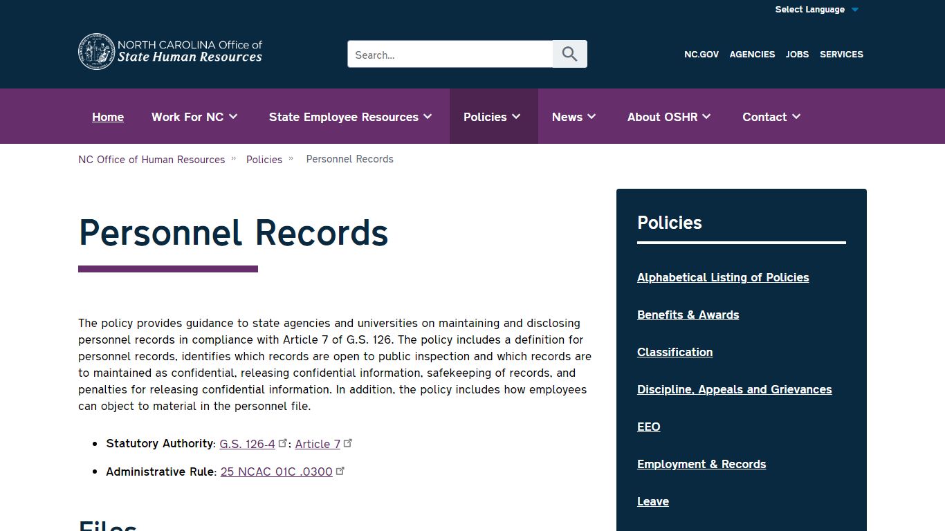 NC OSHR: Personnel Records